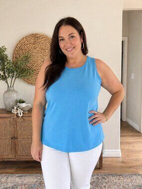 Renuar Sky Blue Sleeveless Tank Top | Size XL | Minimal Chic Layering Essential